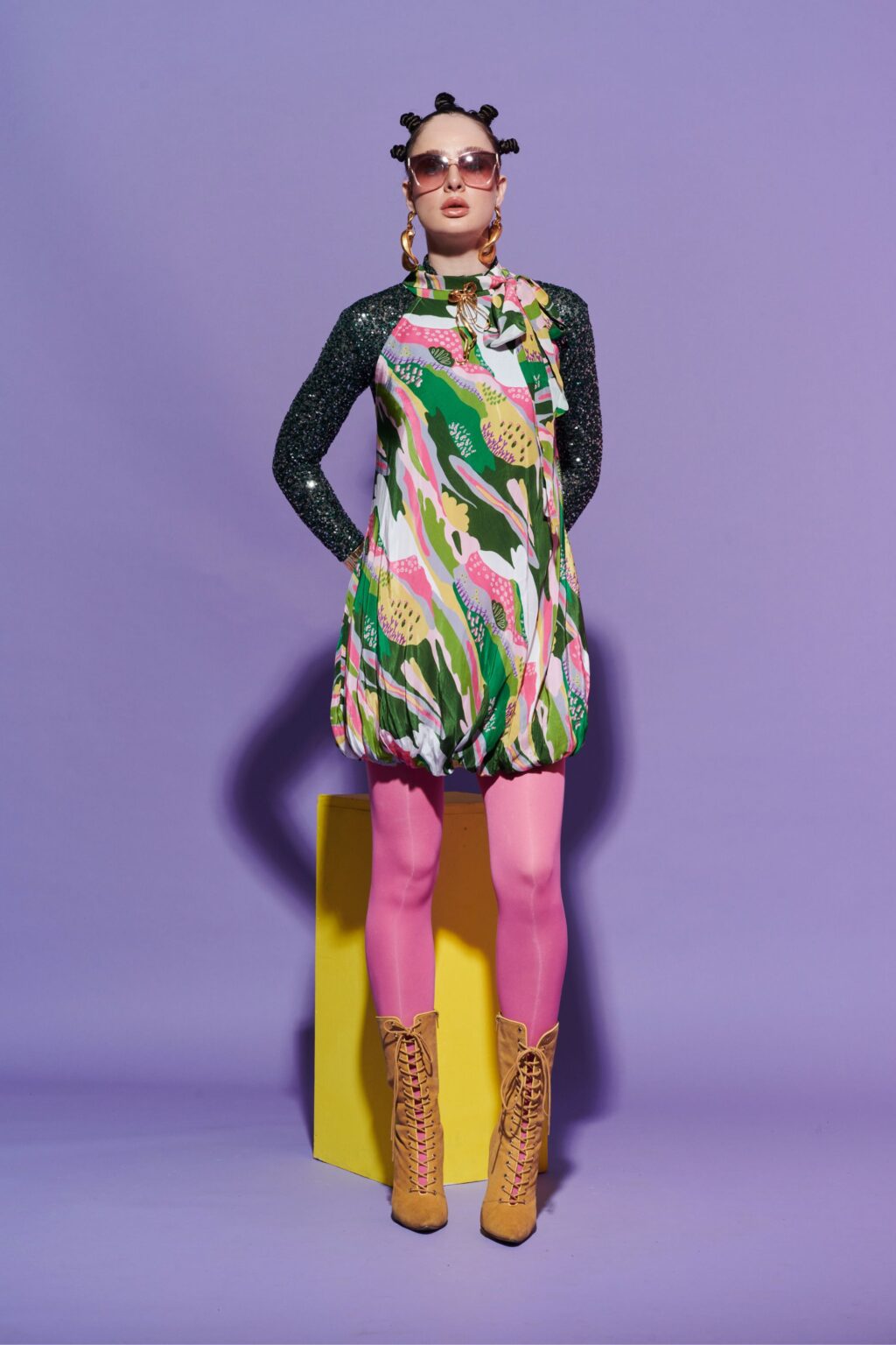 Bubble Hem Dress with Sequin Crop Top