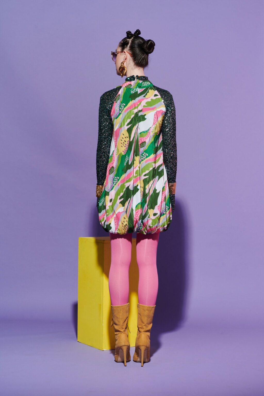 Bubble Hem Dress with Sequin Crop Top