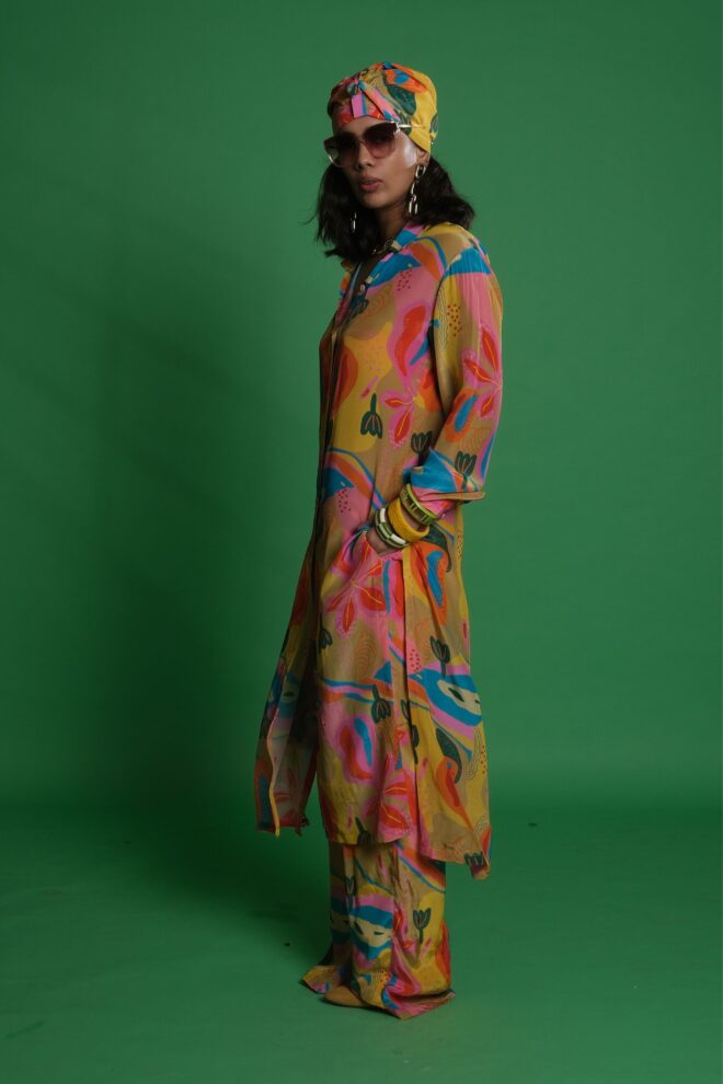 Croissant Print Shirt Kurta with Matching Palazzo Pants