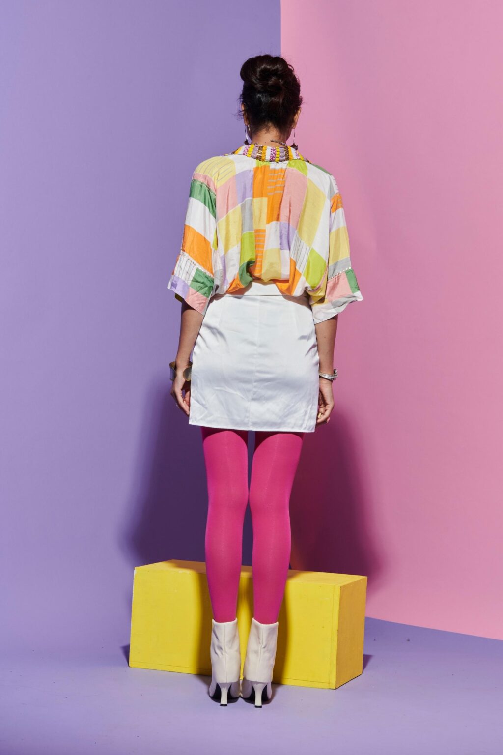 Embroidered Collar Square Print Top