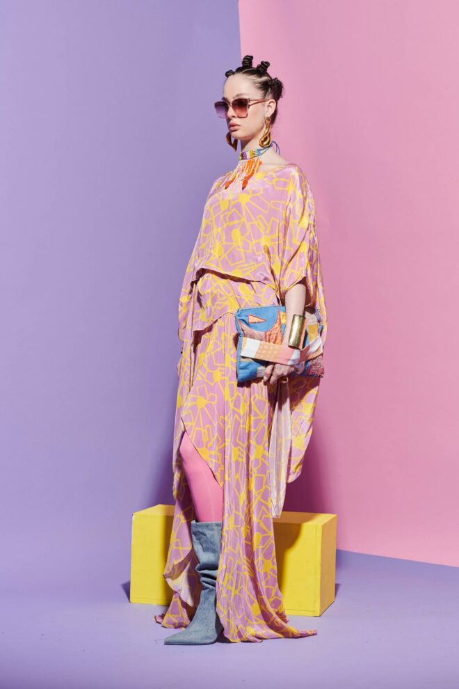 Fan Print Co-ord Set – Tucked-In Middle Top + Sarong Skirt