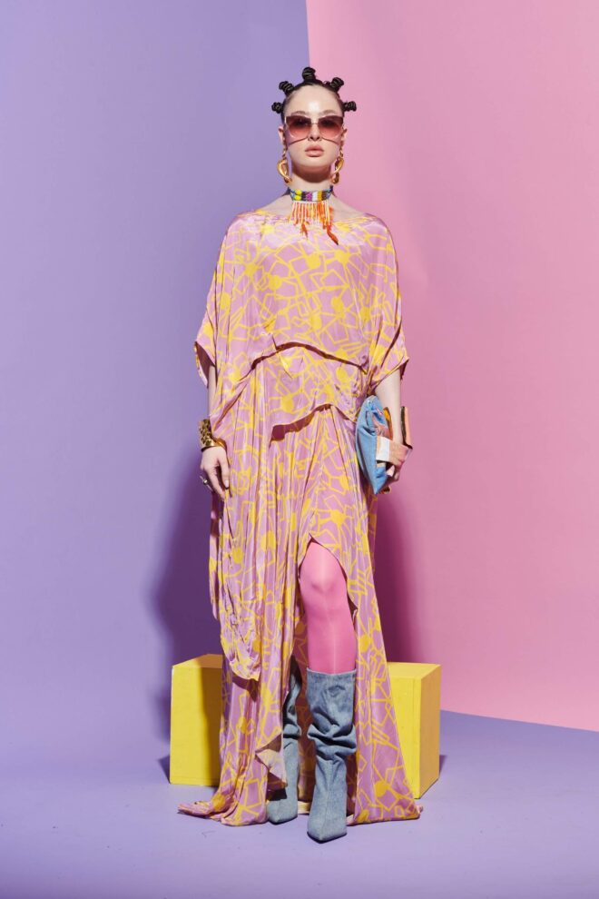 Fan Print Co-ord Set – Tucked-In Middle Top + Sarong Skirt