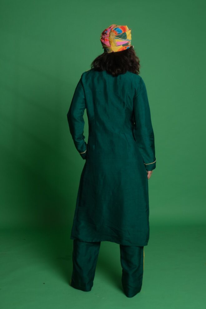 Green Croissant Print Kurta Set with Palazzo and Matching Turban