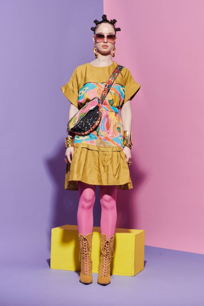 Mustard Dress with Croissant Corset