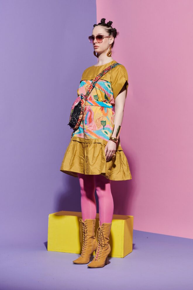 Mustard Dress with Croissant Corset