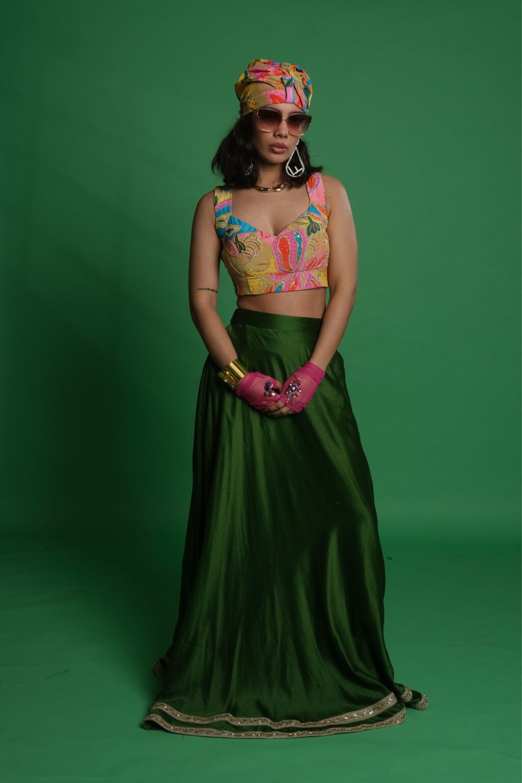 Olive Green Lehenga Set Front