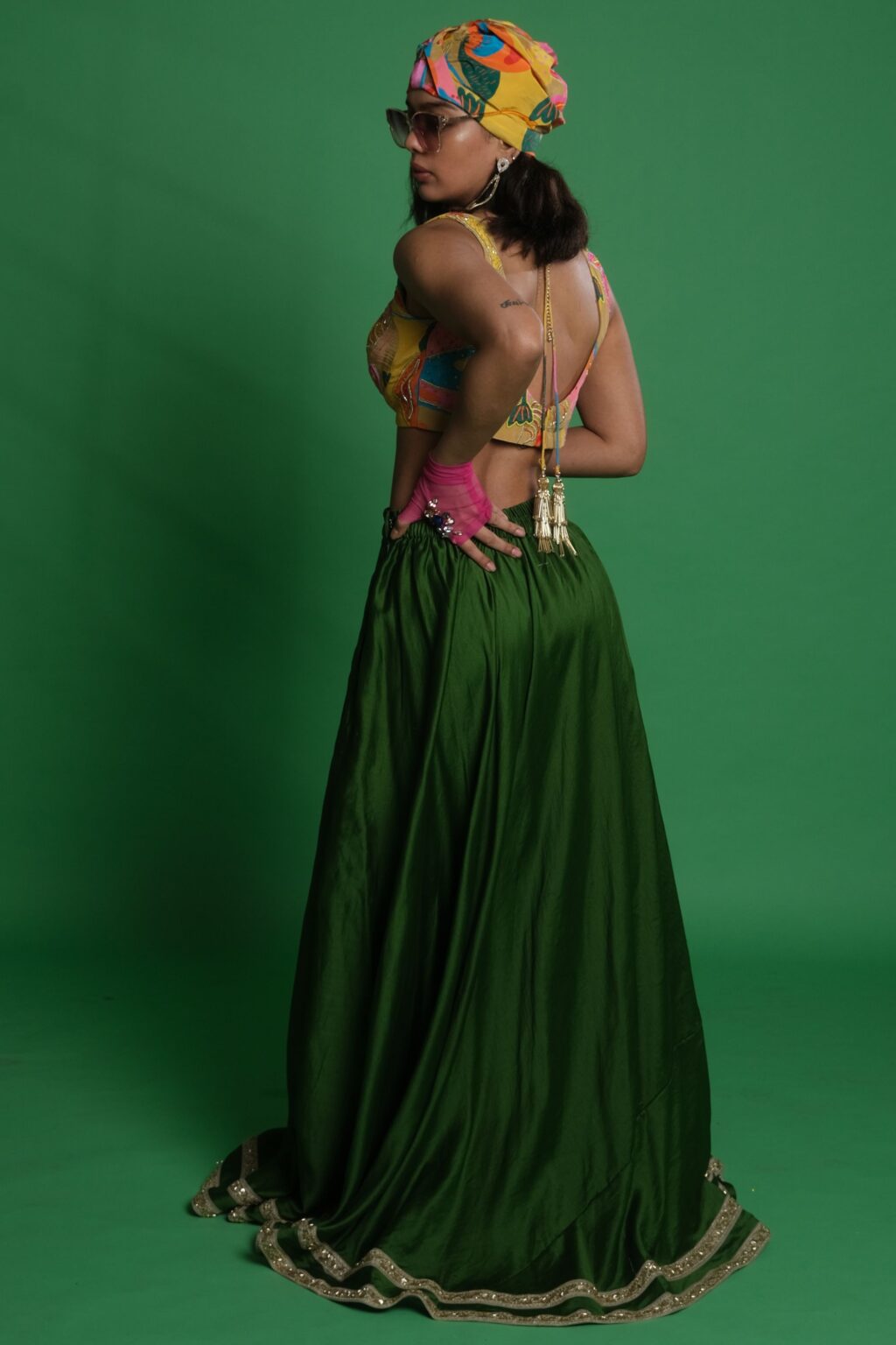 Olive Green Lehenga Set Front Back