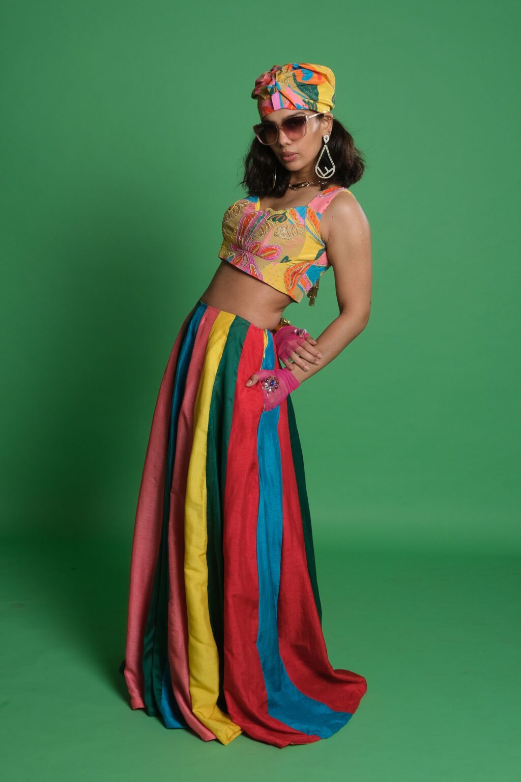Panelled Multi Kali Lehenga with Croissant Embroidered Blouse - Image 2