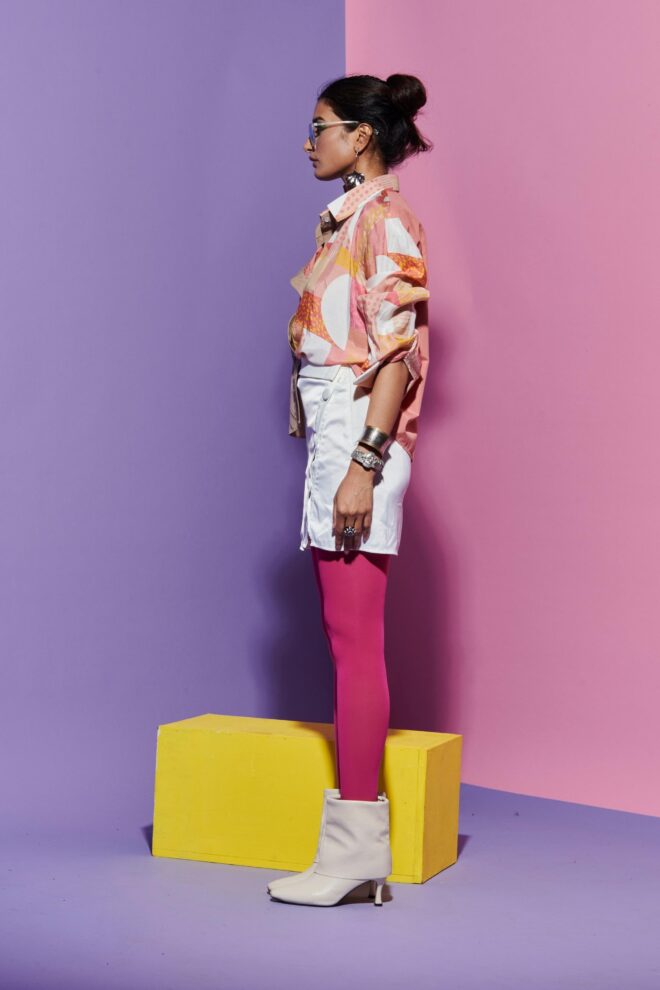 Wavy Placket Shirt in Multicolour & Geometric Print