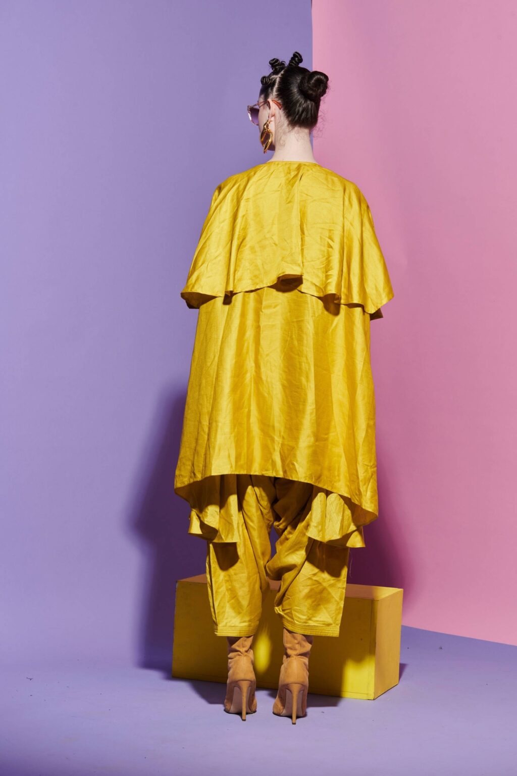 Yellow Kurta with Embroidered Yoke & Dhoti Set